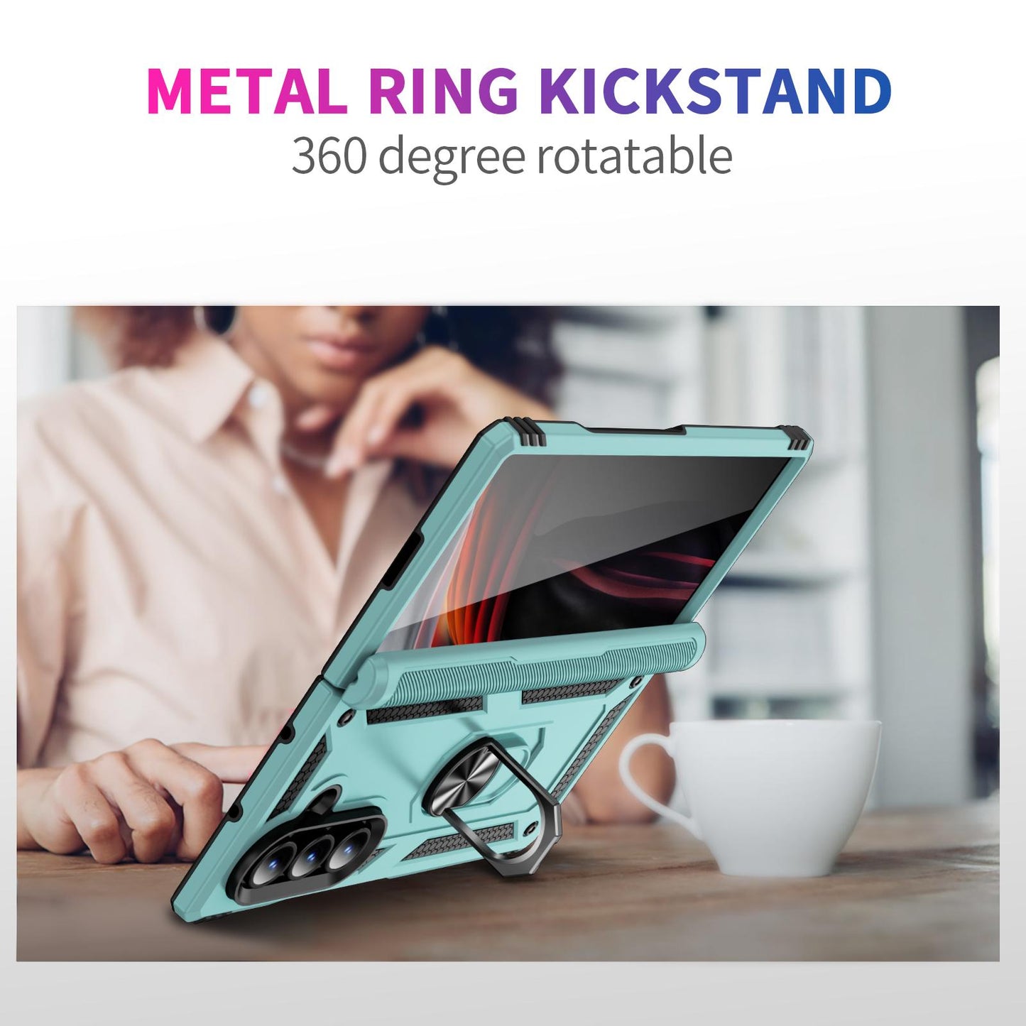 For Galaxy Z Fold8 Ultra 5G Shockproof TPU + PC Phone Case with Holder(Gray Green)