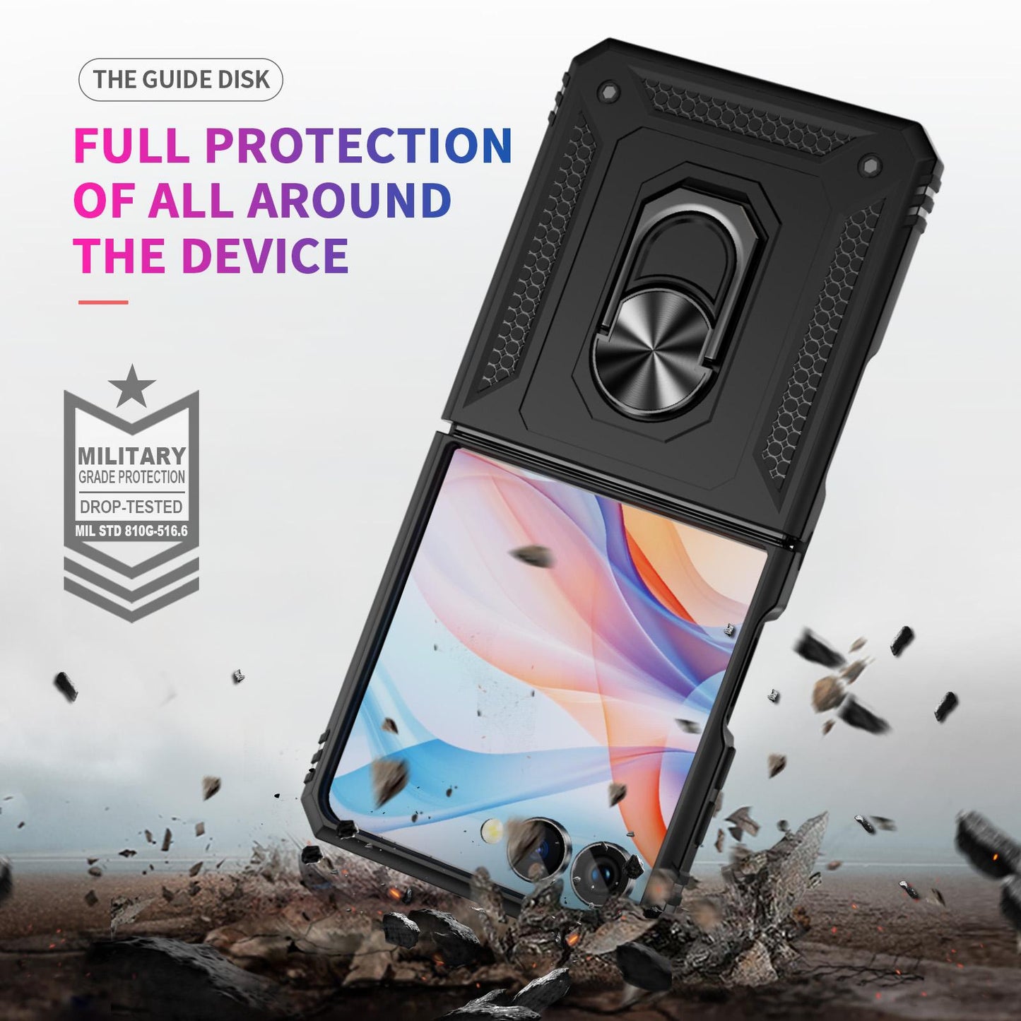 For Galaxy Z Flip8 5G Shockproof TPU + PC Phone Case with Holder(Black)