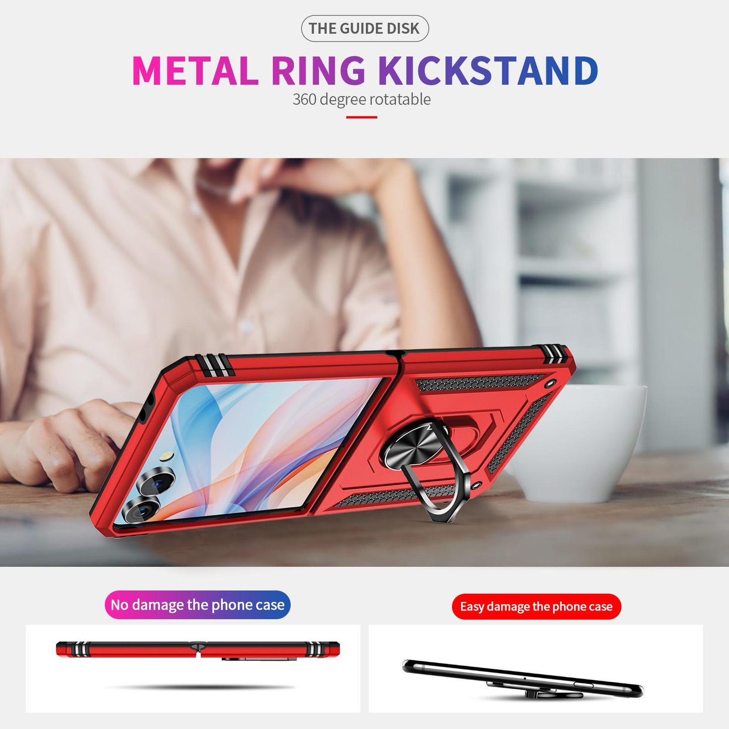 For Galaxy Z Flip8 5G Shockproof TPU + PC Phone Case with Holder(Red)