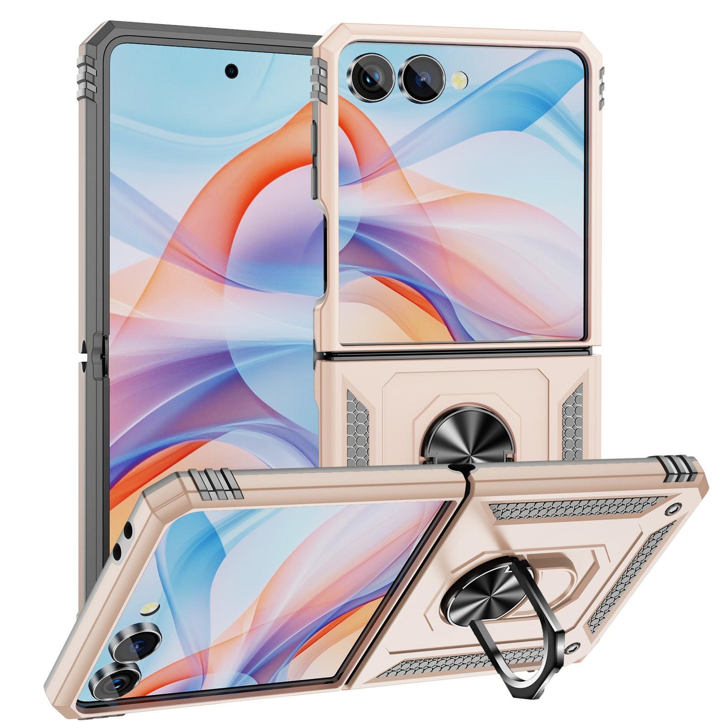 For Galaxy Z Flip8 5G Shockproof TPU + PC Phone Case with Holder(Apricot)