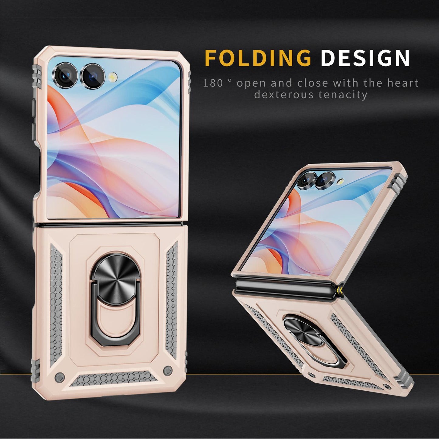 For Galaxy Z Flip8 5G Shockproof TPU + PC Phone Case with Holder(Apricot)