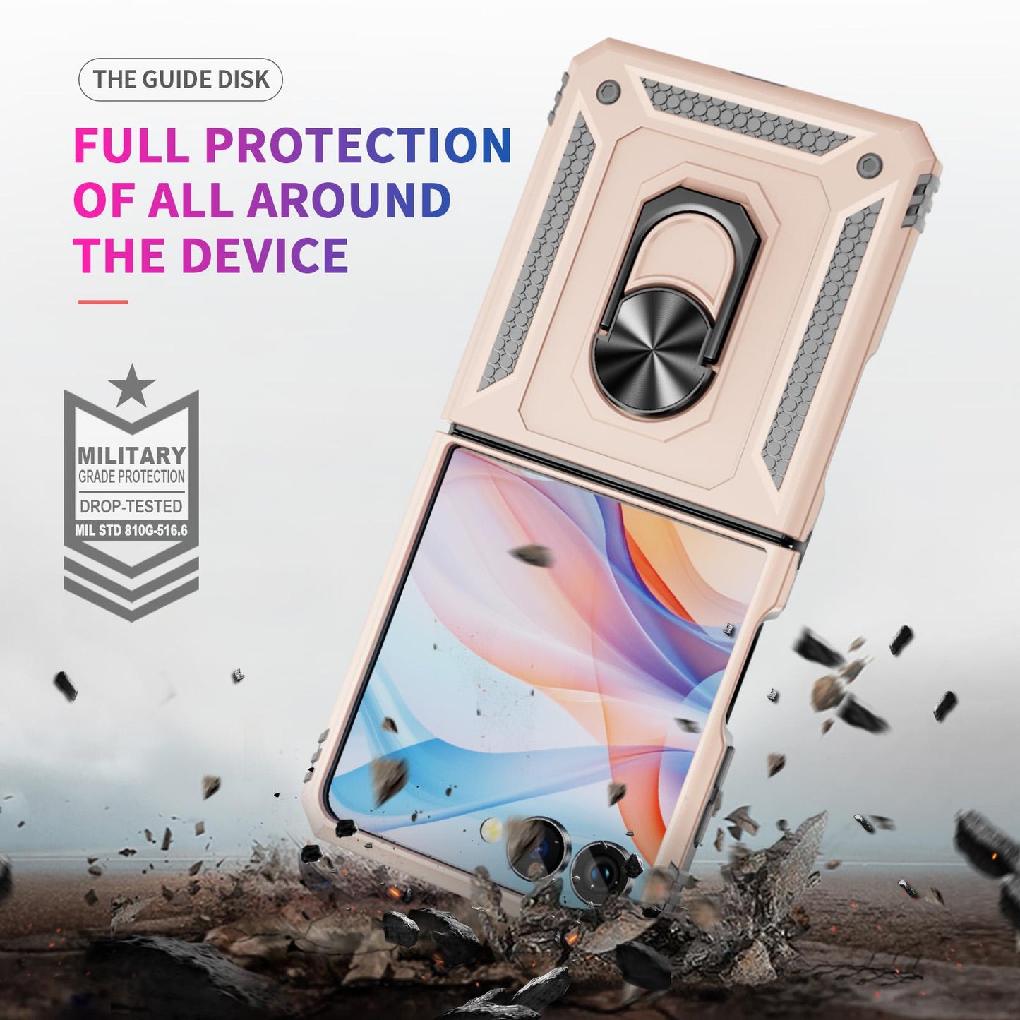 For Galaxy Z Flip8 5G Shockproof TPU + PC Phone Case with Holder(Apricot)