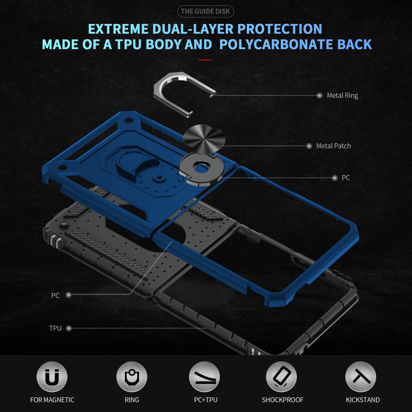 For Galaxy Z Flip8 5G Shockproof TPU + PC Phone Case with Holder(Blue)