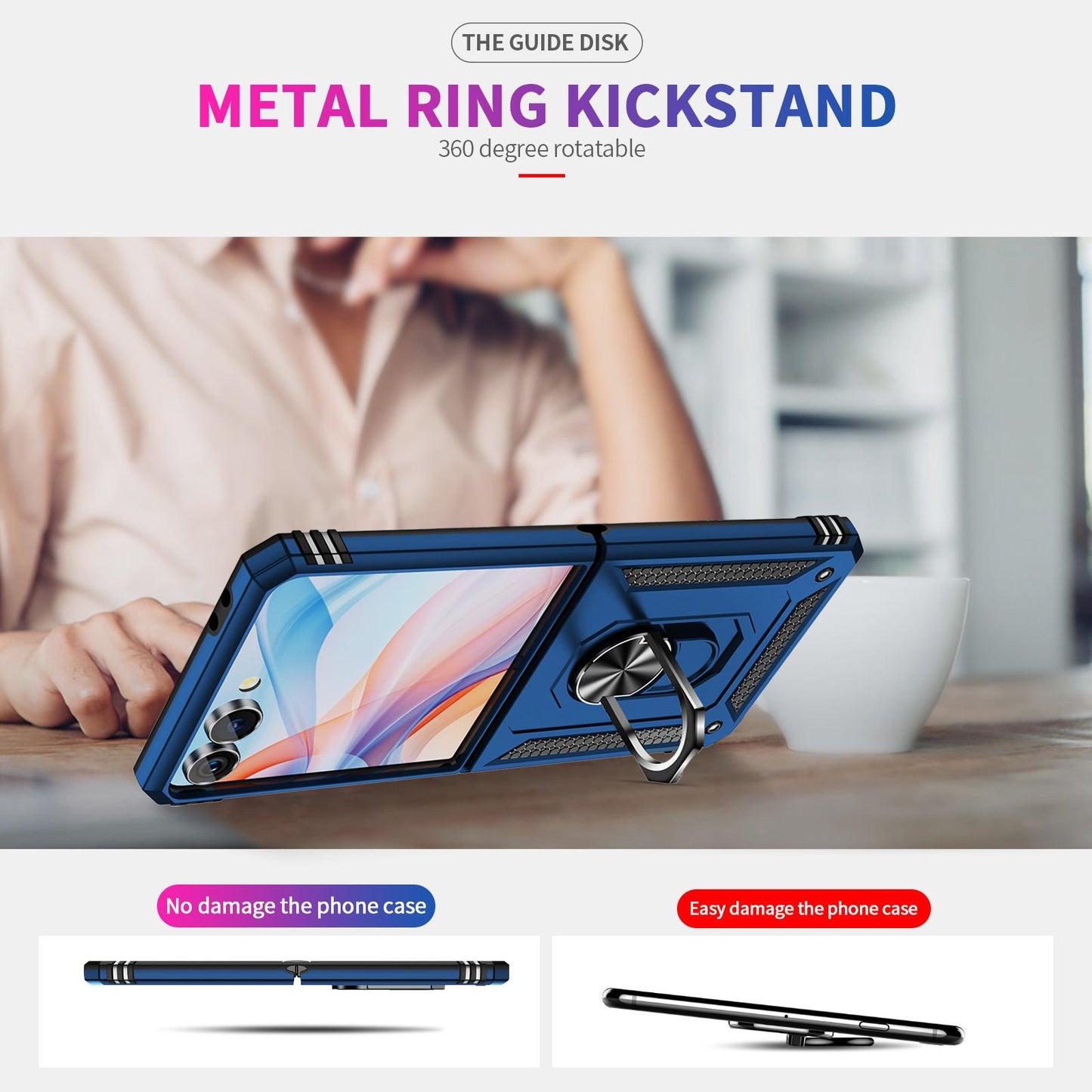 For Galaxy Z Flip8 5G Shockproof TPU + PC Phone Case with Holder(Blue)