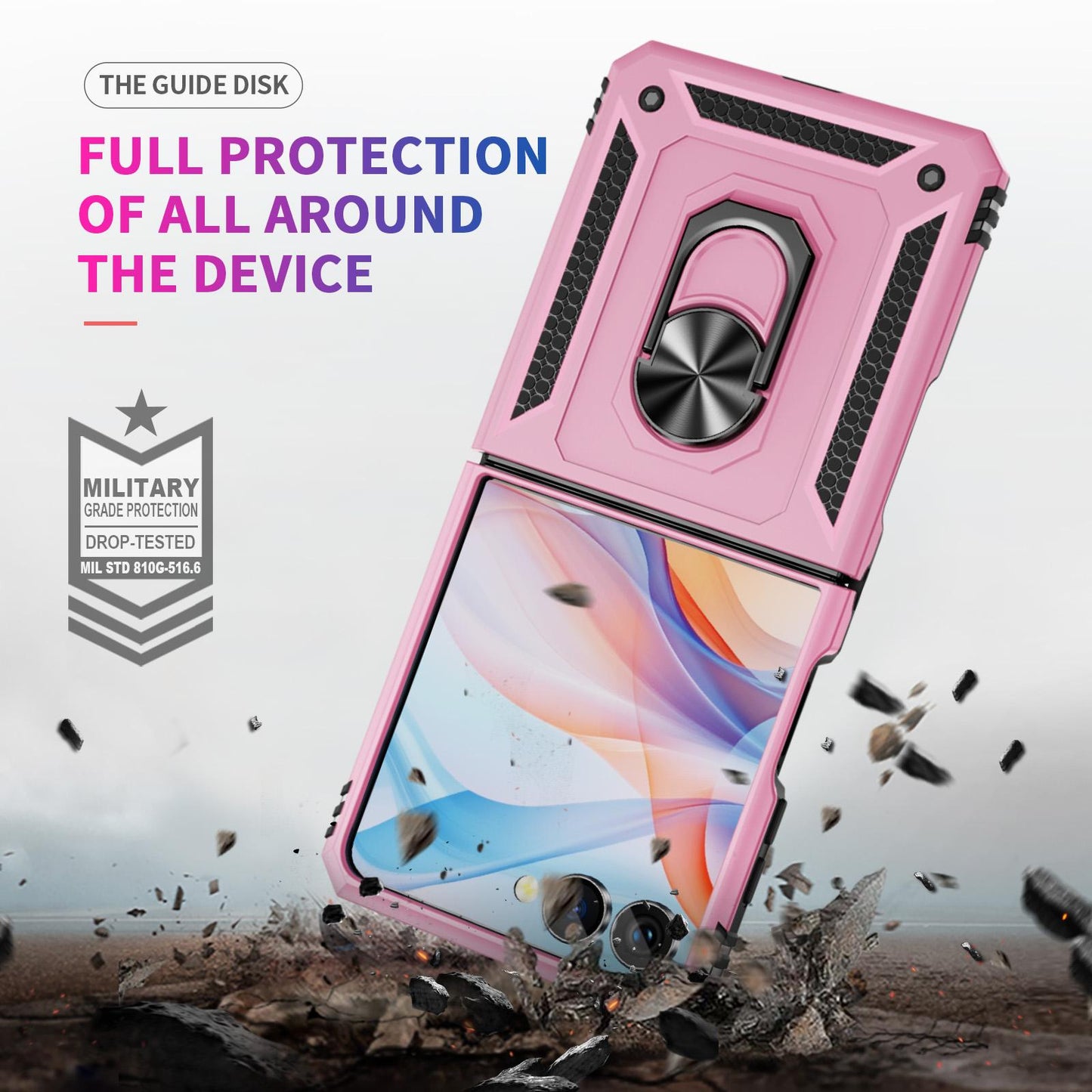 For Galaxy Z Flip8 5G Shockproof TPU + PC Phone Case with Holder(Pink)