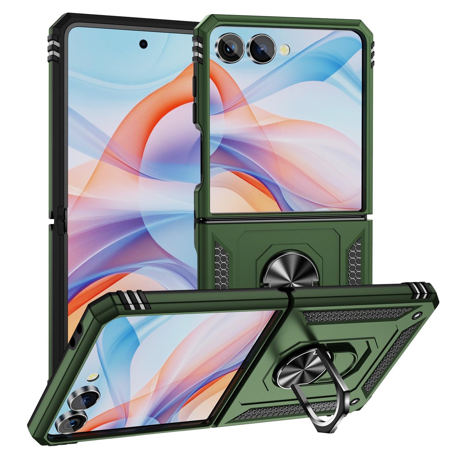 For Galaxy Z Flip8 5G Shockproof TPU + PC Phone Case with Holder(Military Green)
