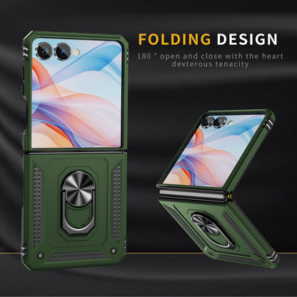 For Galaxy Z Flip8 5G Shockproof TPU + PC Phone Case with Holder(Military Green)