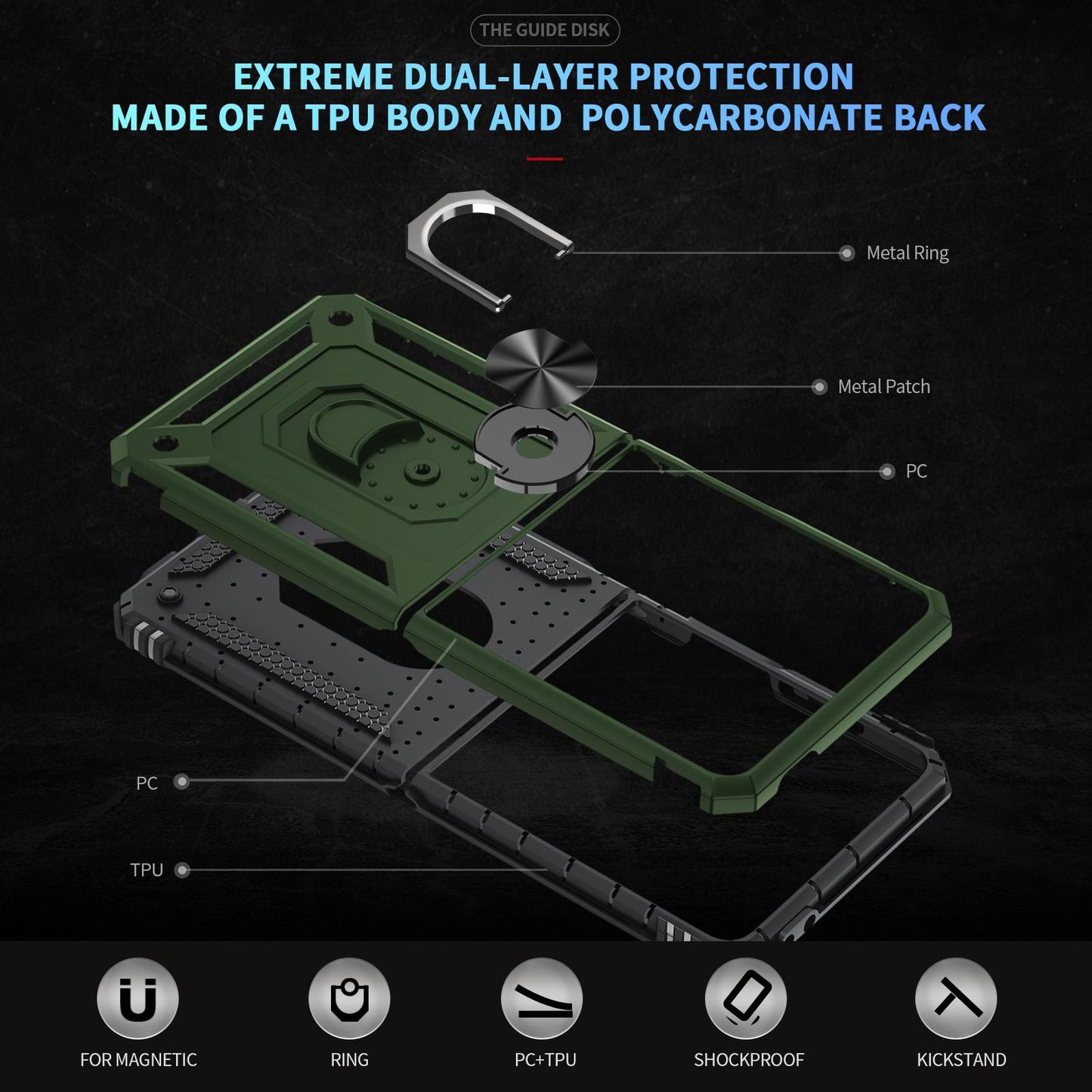 For Galaxy Z Flip8 5G Shockproof TPU + PC Phone Case with Holder(Military Green)