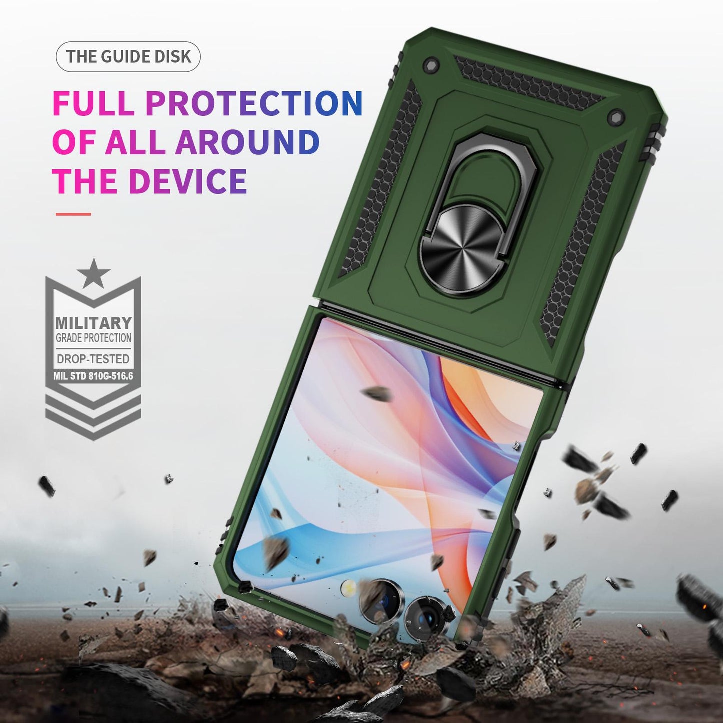 For Galaxy Z Flip8 5G Shockproof TPU + PC Phone Case with Holder(Military Green)