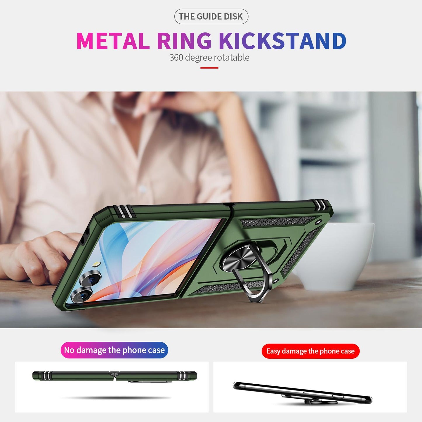 For Galaxy Z Flip8 5G Shockproof TPU + PC Phone Case with Holder(Military Green)