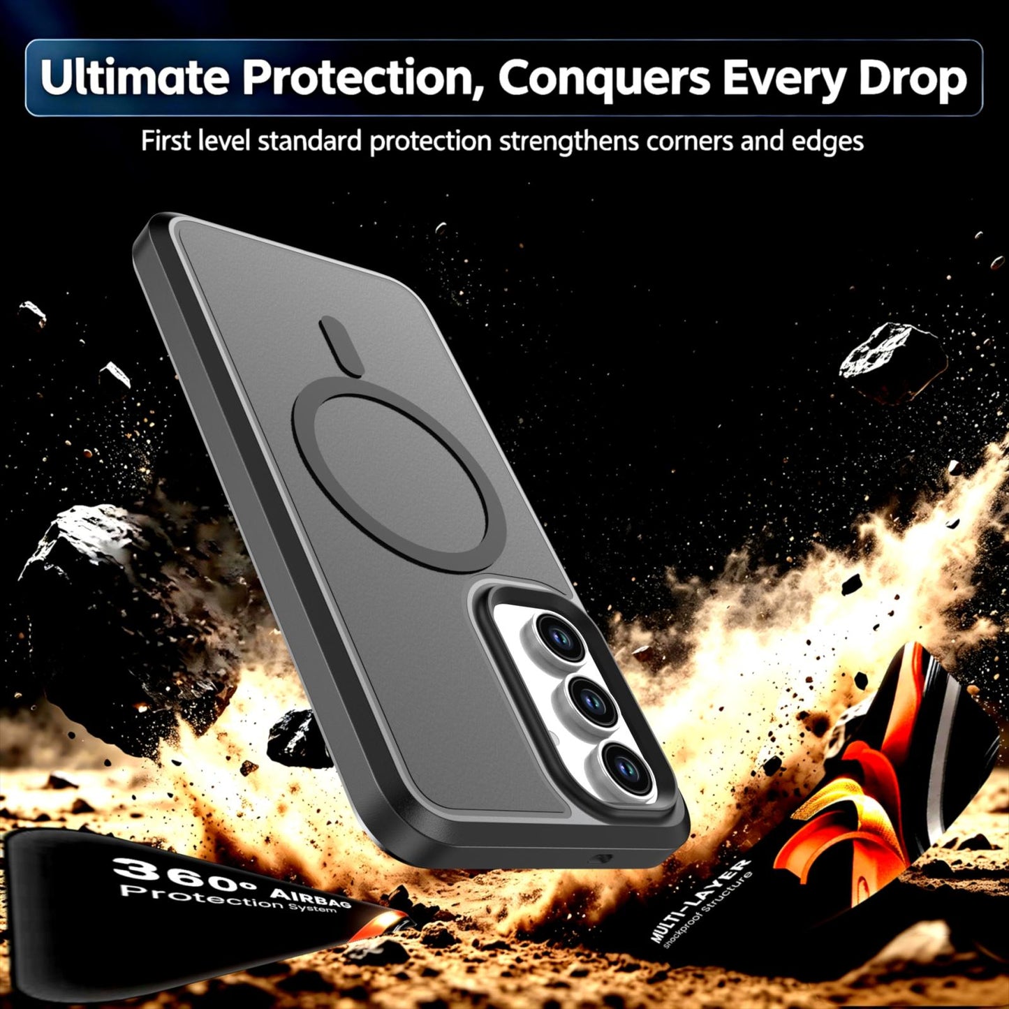 For Galaxy S26 / S25 FE 5G Silicone Magnetic Anti-drop Protective Phone Case(Black + Black)