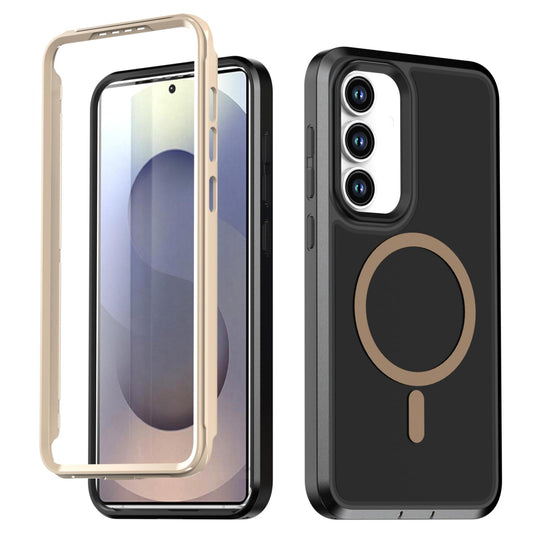 For Galaxy S26 / S25 FE 5G Silicone Magnetic Anti-drop Protective Phone Case(Black + Gold)