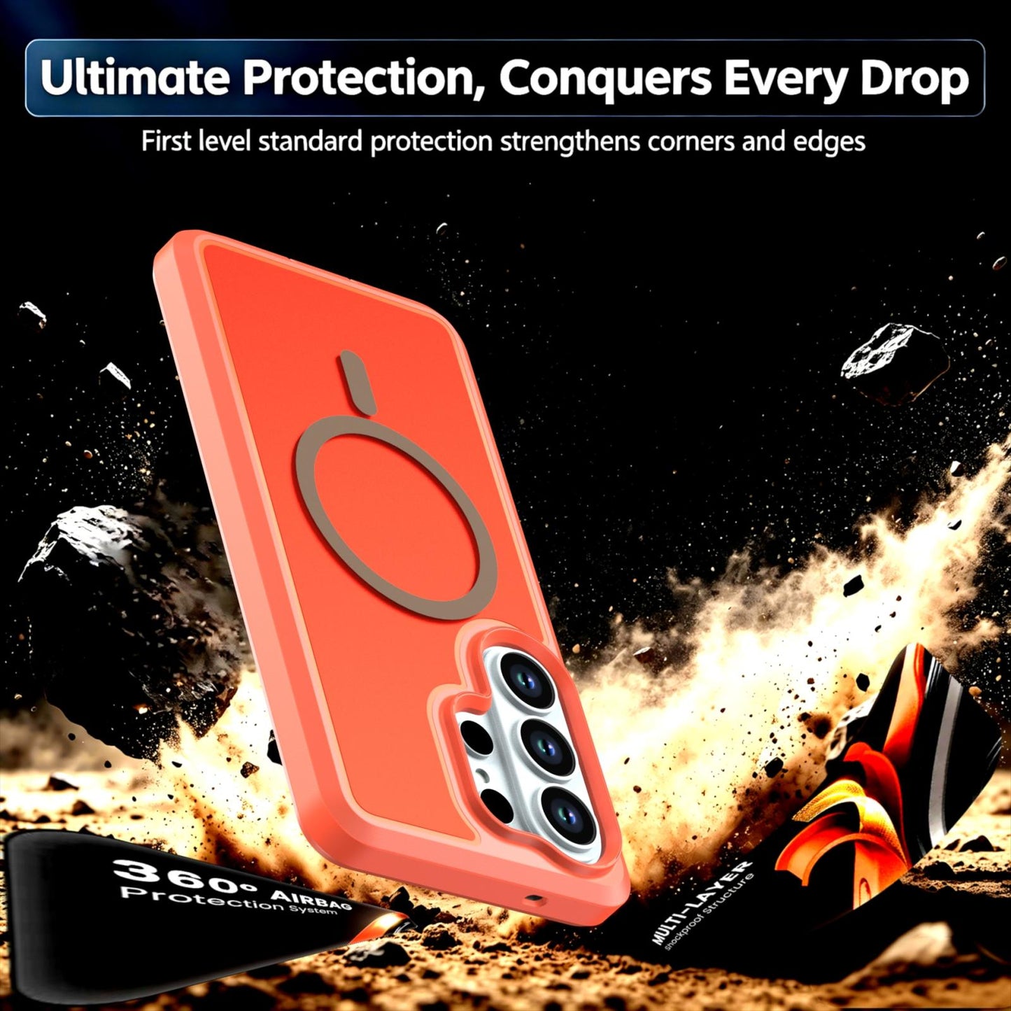 For Galaxy S26 Ultra 5G Silicone Magnetic Anti-drop Protective Phone Case(Orange)