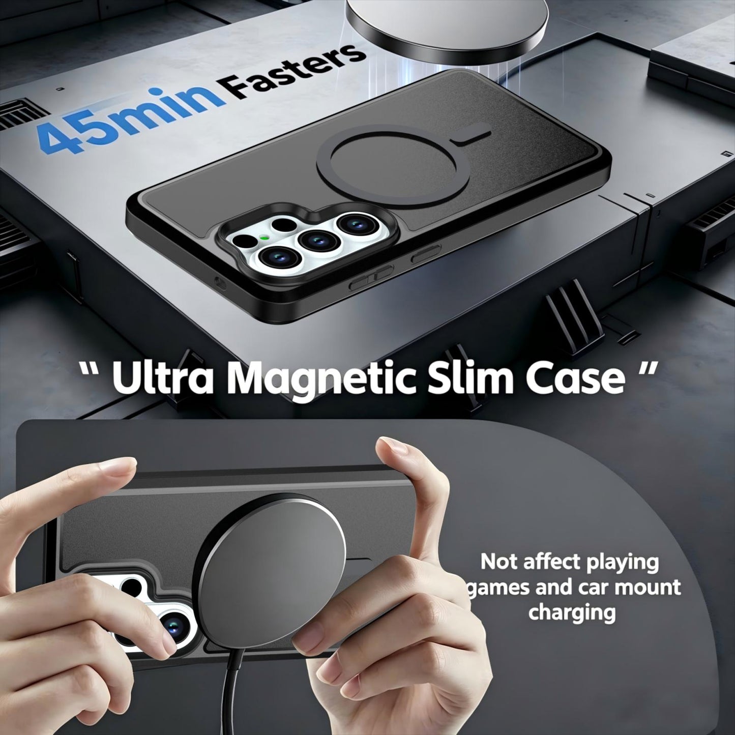 For Galaxy S26 Ultra 5G Silicone Magnetic Anti-drop Protective Phone Case(Black + Black)