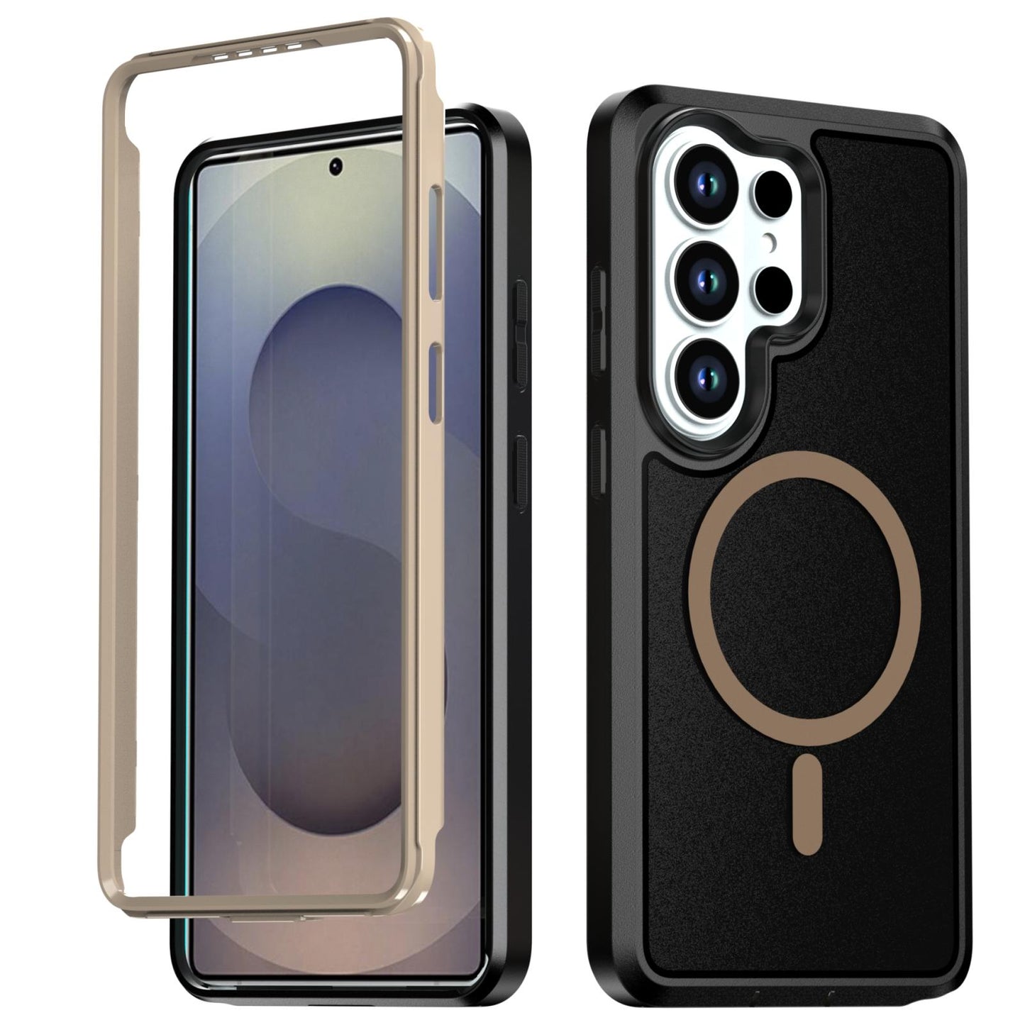 For Galaxy S26 Ultra 5G Silicone Magnetic Anti-drop Protective Phone Case(Black + Gold)