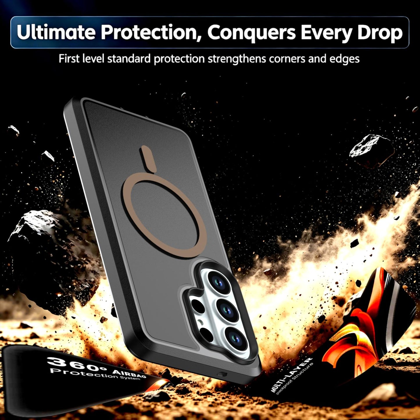 For Galaxy S26 Ultra 5G Silicone Magnetic Anti-drop Protective Phone Case(Black + Gold)