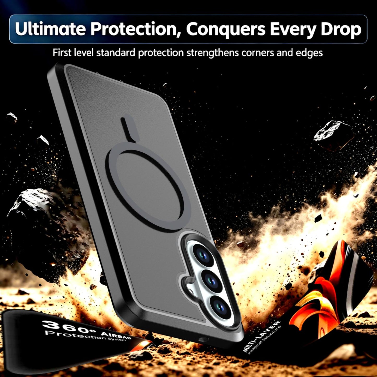 For Galaxy S26 5G Silicone Magnetic Anti-drop Protective Phone Case(Black + Black)