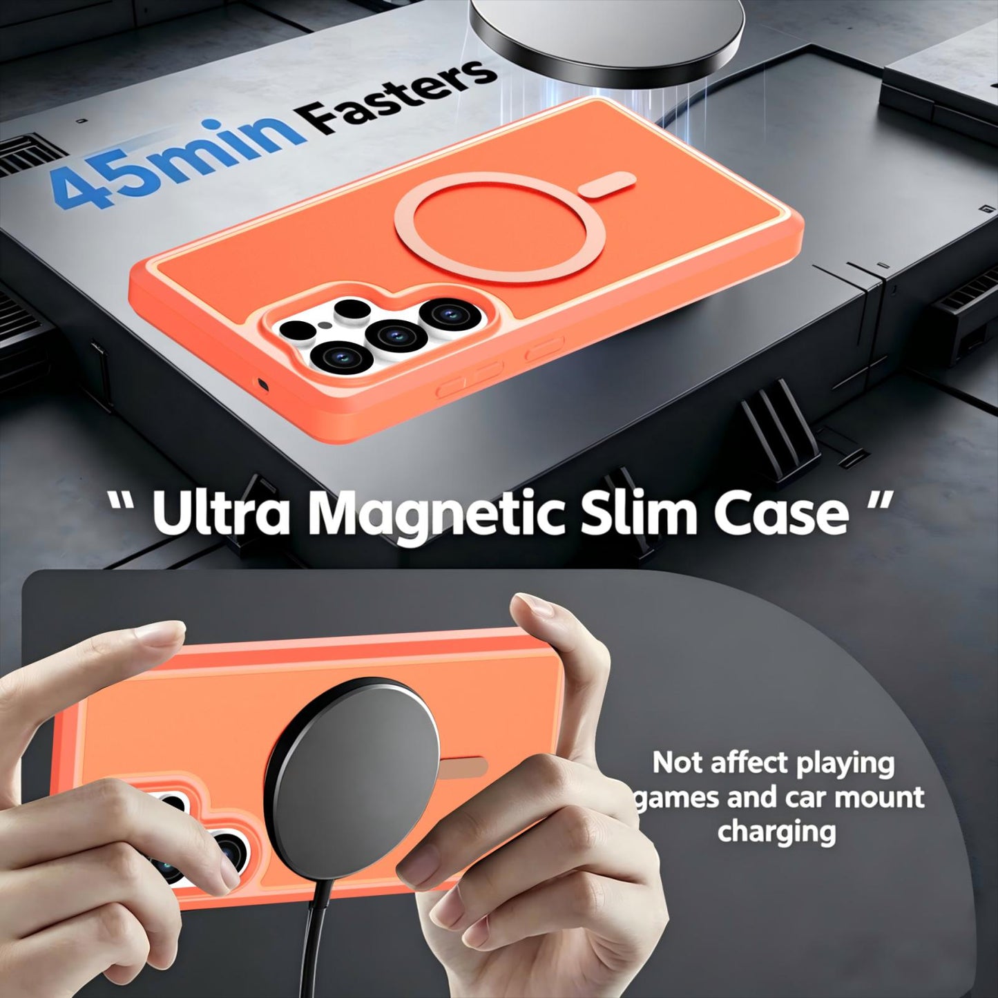 For Galaxy S25 Ultra 5G Silicone Magnetic Anti-drop Protective Phone Case(Orange)