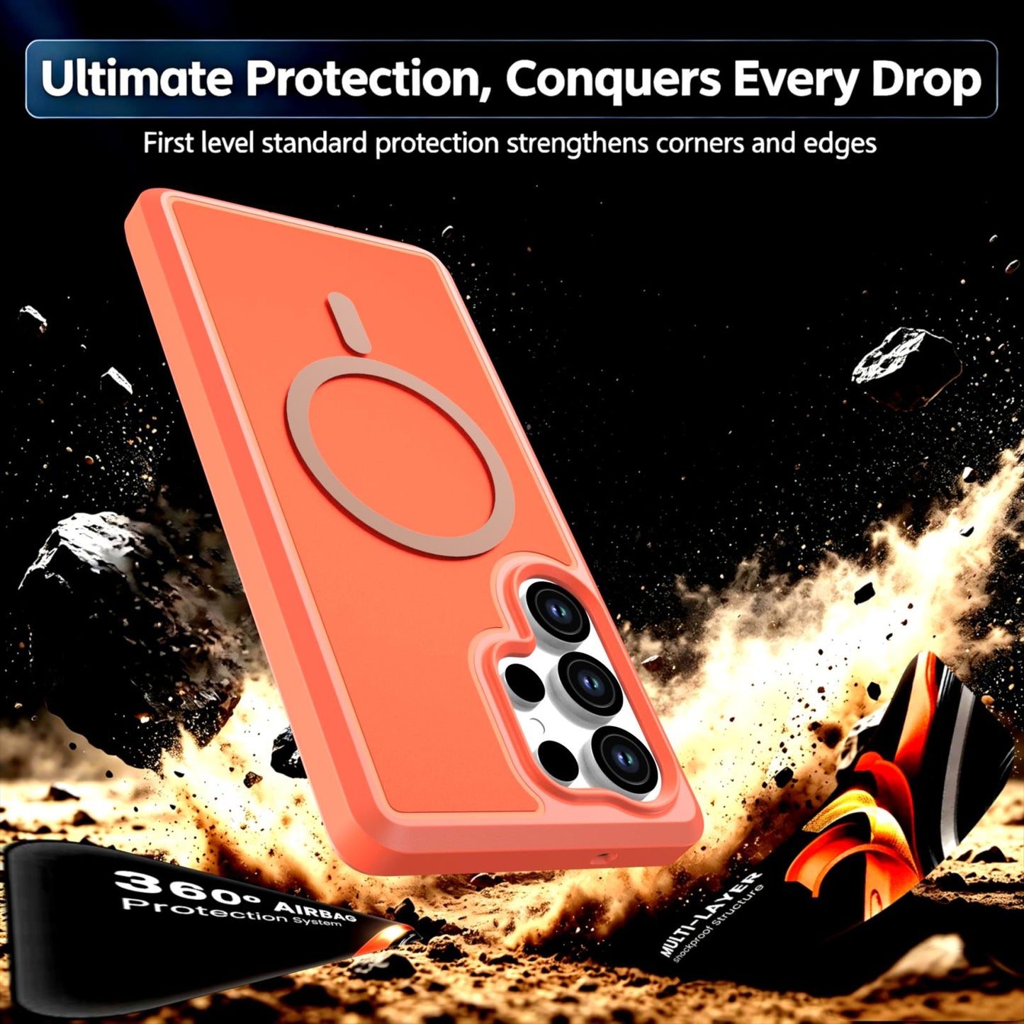 For Galaxy S25 Ultra 5G Silicone Magnetic Anti-drop Protective Phone Case(Orange)