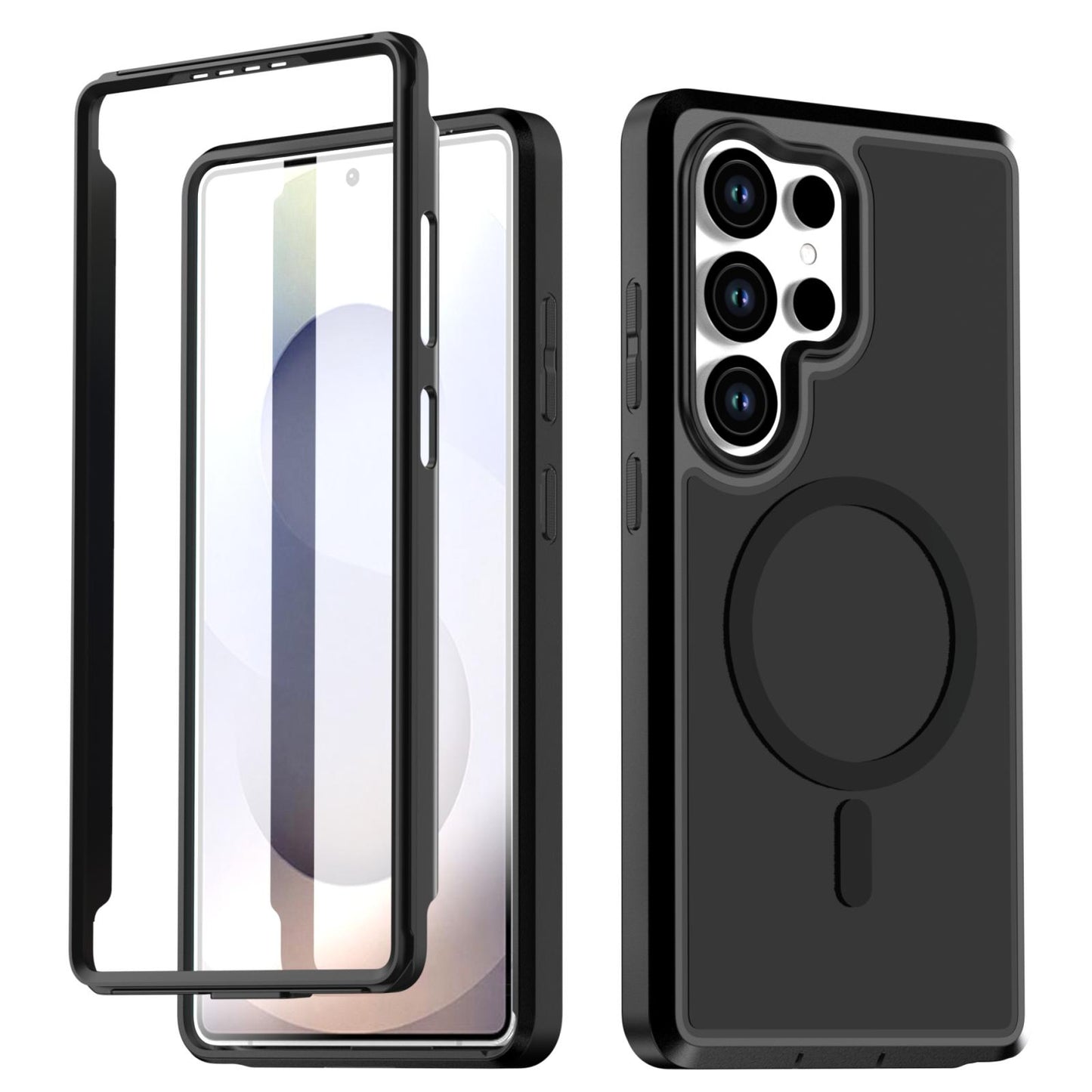 For Galaxy S25 Ultra 5G Silicone Magnetic Anti-drop Protective Phone Case(Black + Black)