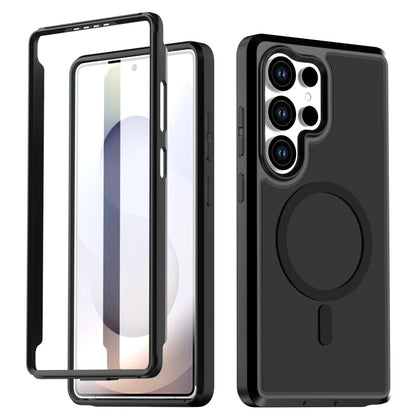 For Galaxy S25 Ultra 5G Silicone Magnetic Anti-drop Protective Phone Case(Black + Black)