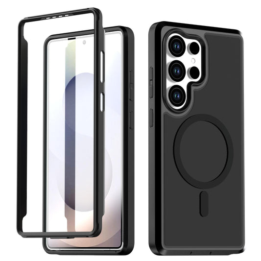 For Galaxy S25 Ultra 5G Silicone Magnetic Anti-drop Protective Phone Case(Black + Black)