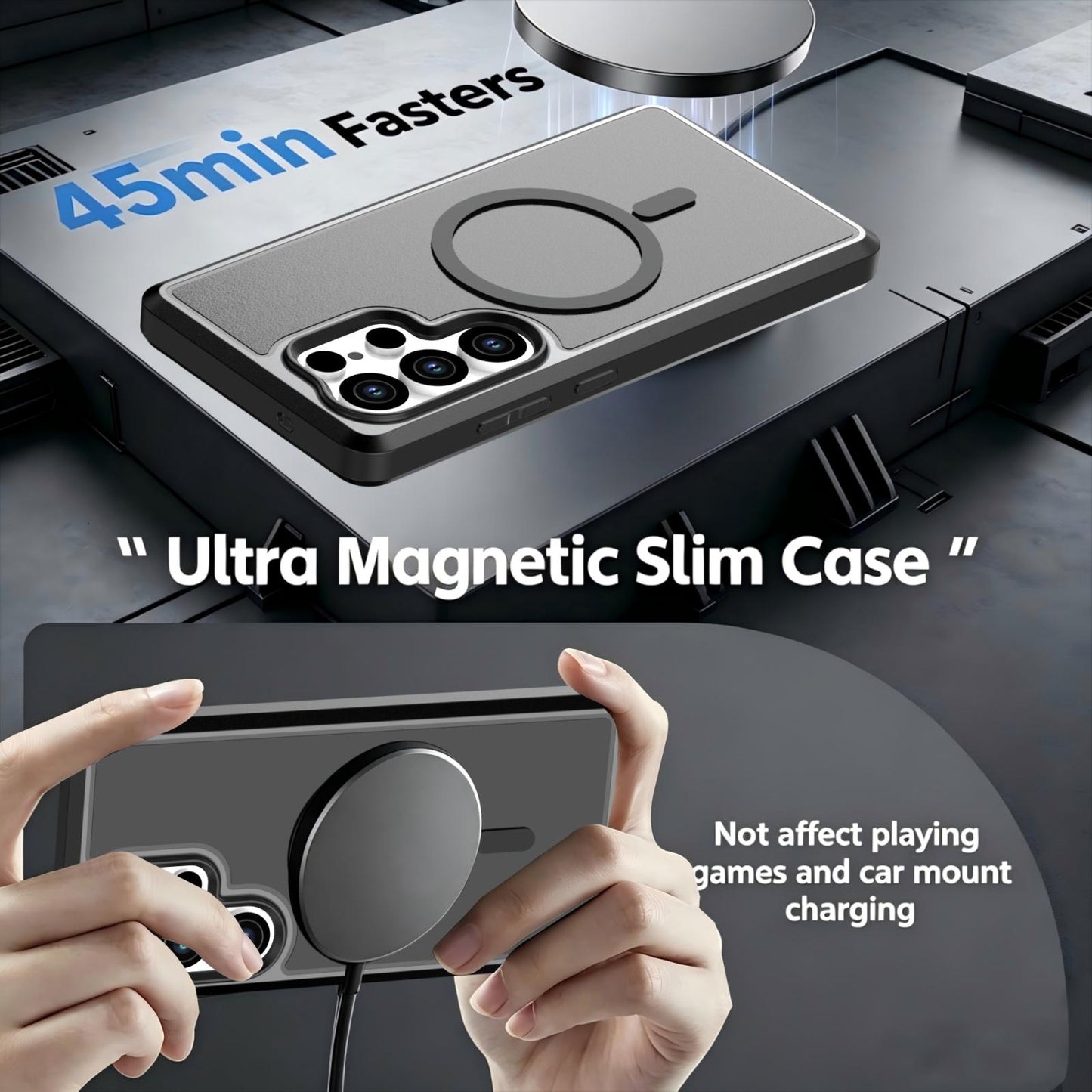 For Galaxy S25 Ultra 5G Silicone Magnetic Anti-drop Protective Phone Case(Black + Black)