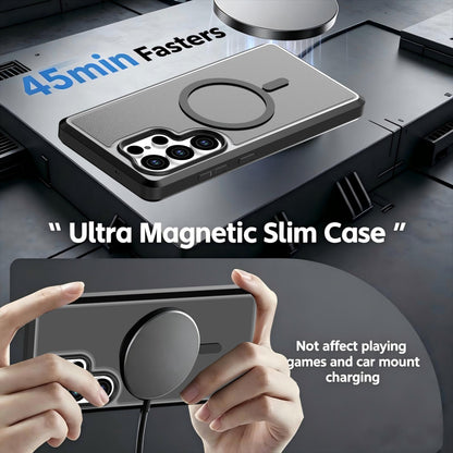 For Galaxy S25 Ultra 5G Silicone Magnetic Anti-drop Protective Phone Case(Black + Black)