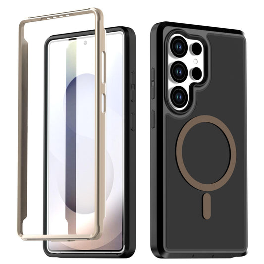 For Galaxy S25 Ultra 5G Silicone Magnetic Anti-drop Protective Phone Case(Black + Gold)