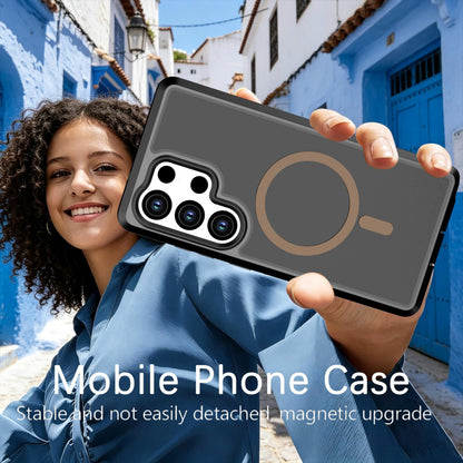 For Galaxy S25 Ultra 5G Silicone Magnetic Anti-drop Protective Phone Case(Black + Gold)
