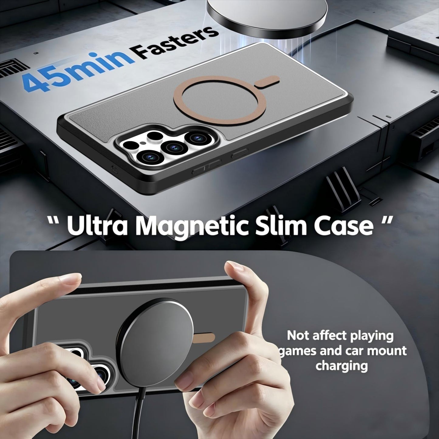 For Galaxy S25 Ultra 5G Silicone Magnetic Anti-drop Protective Phone Case(Black + Gold)