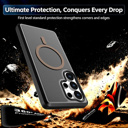 For Galaxy S25 Ultra 5G Silicone Magnetic Anti-drop Protective Phone Case(Black + Gold)