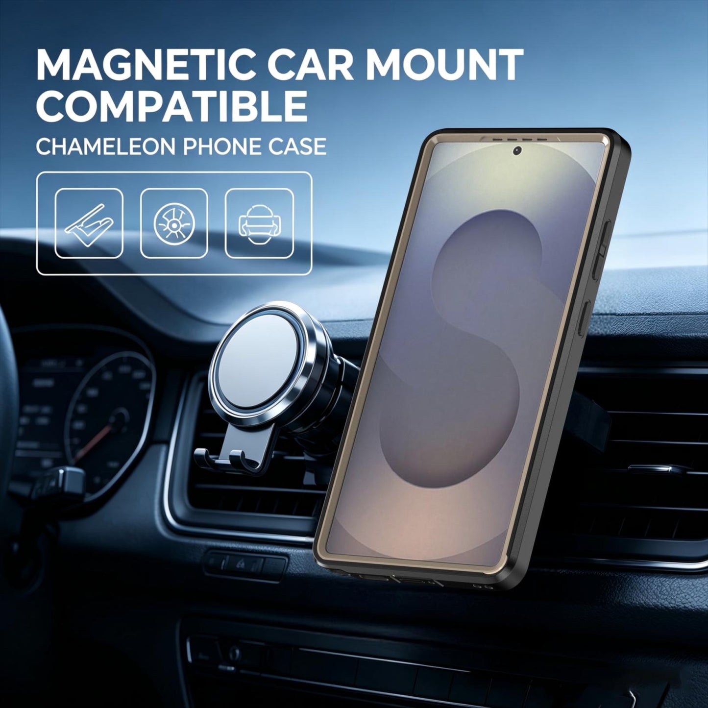 For Galaxy S25 Ultra 5G Silicone Magnetic Anti-drop Protective Phone Case(Black + Gold)