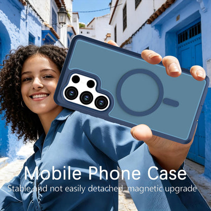 For Galaxy S25 Ultra 5G Silicone Magnetic Anti-drop Protective Phone Case(Blue)