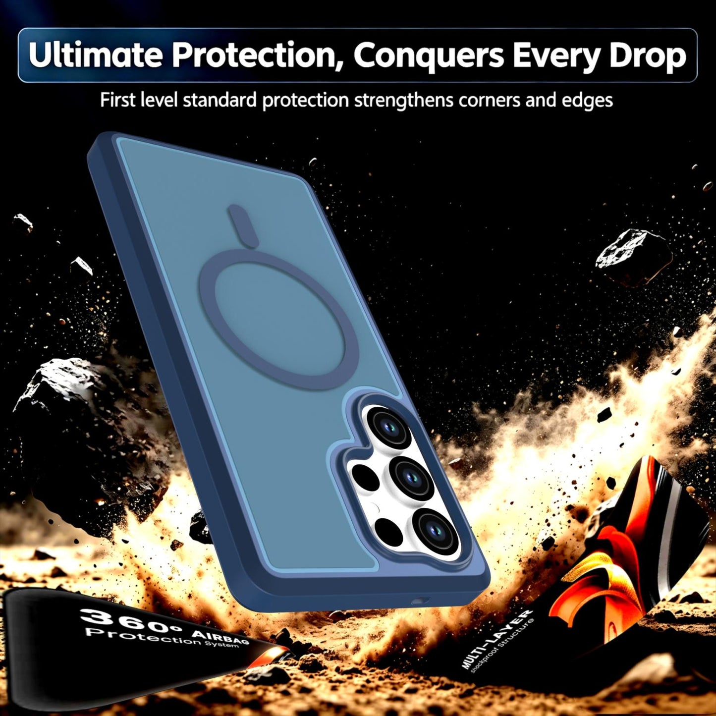 For Galaxy S25 Ultra 5G Silicone Magnetic Anti-drop Protective Phone Case(Blue)