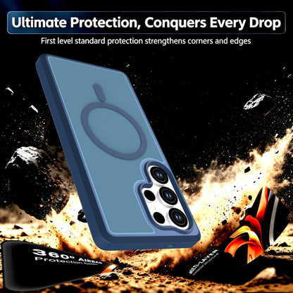 For Galaxy S25 Ultra 5G Silicone Magnetic Anti-drop Protective Phone Case(Blue)
