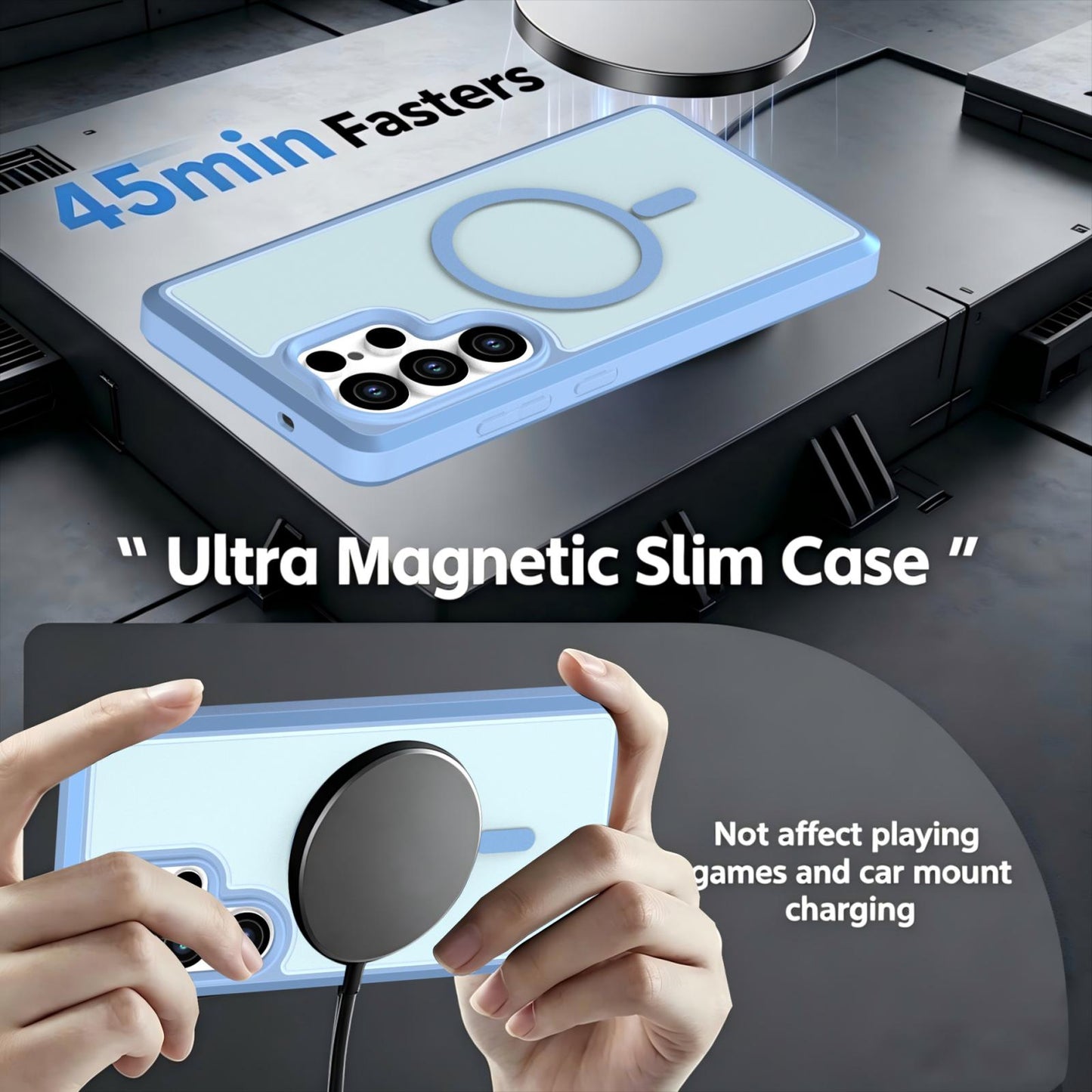 For Galaxy S25 Ultra 5G Silicone Magnetic Anti-drop Protective Phone Case(Light Blue)