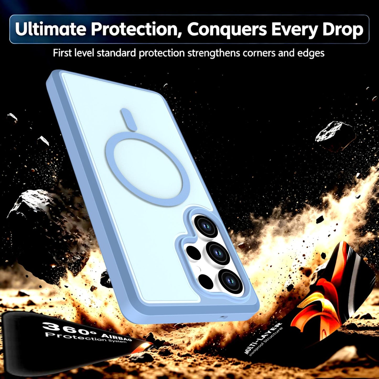 For Galaxy S25 Ultra 5G Silicone Magnetic Anti-drop Protective Phone Case(Light Blue)