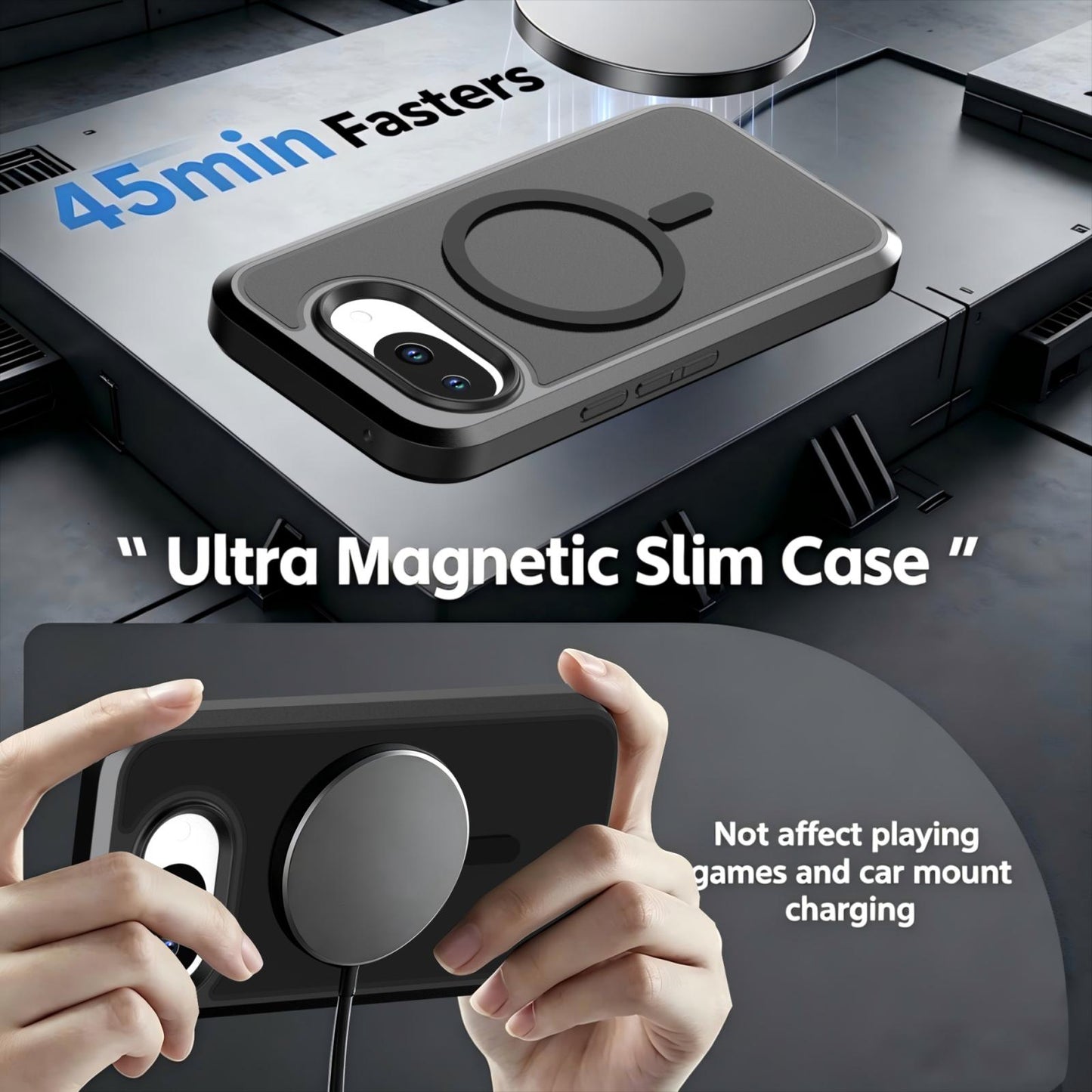 For Google Pixel 10a Silicone Magnetic Anti-drop Protective Phone Case(Black + Black)
