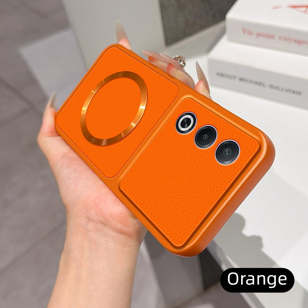 For OPPO A3 Pro 5G Global Lambskin Series Magnetic Skin Feel Phone Case(Orange)