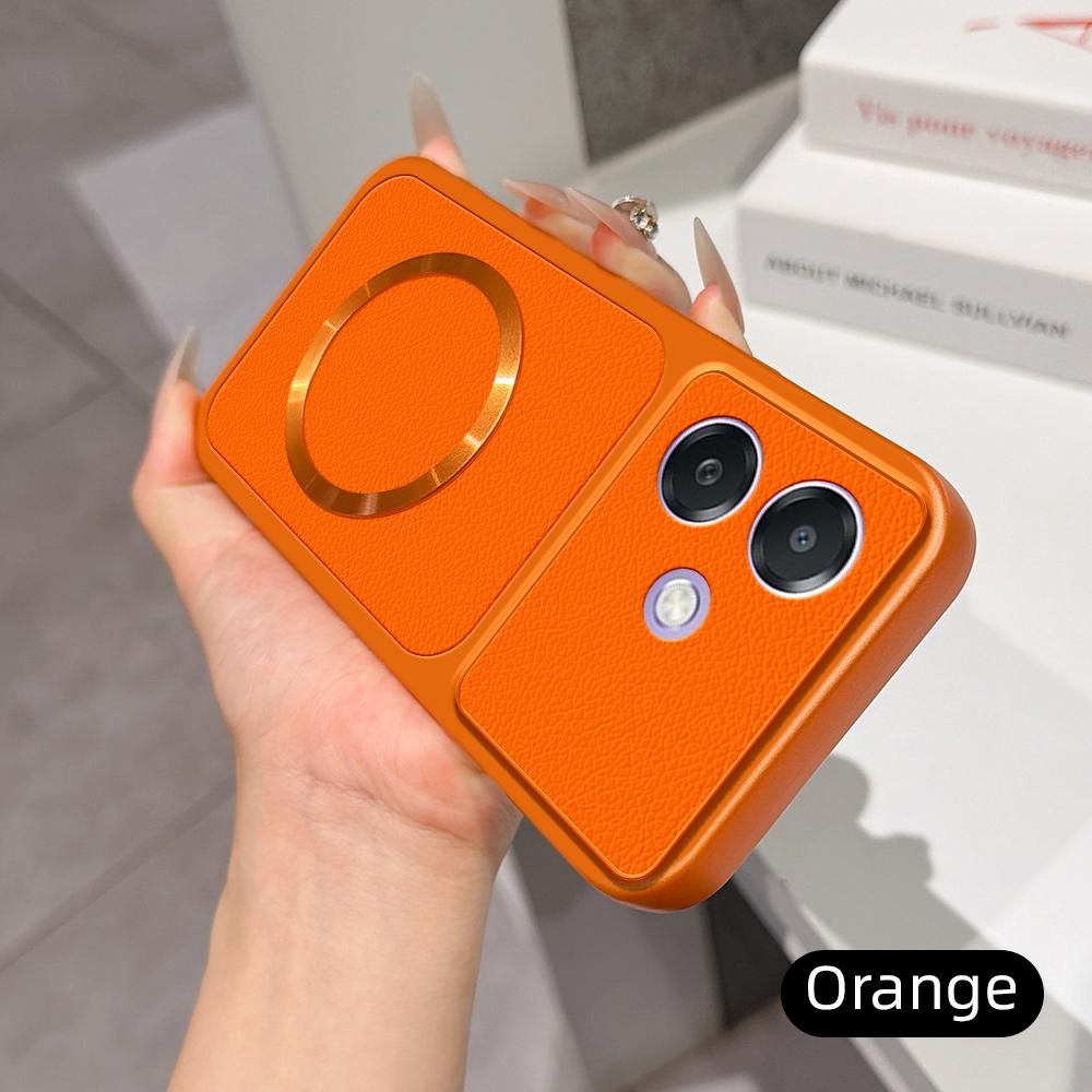 For OPPO A3x 5G Global Lambskin Series Magnetic Skin Feel Phone Case(Orange)