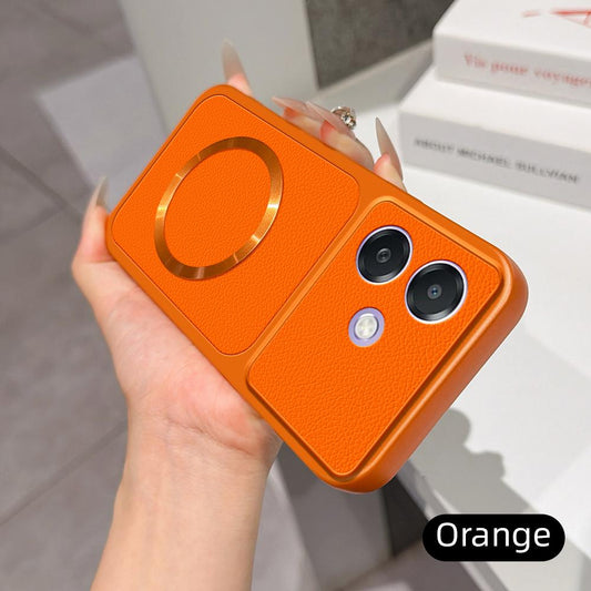 For OPPO A3x 5G Global Lambskin Series Magnetic Skin Feel Phone Case(Orange)