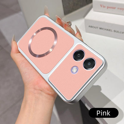 For OPPO A3x 5G Global Lambskin Series Magnetic Skin Feel Phone Case(Pink)