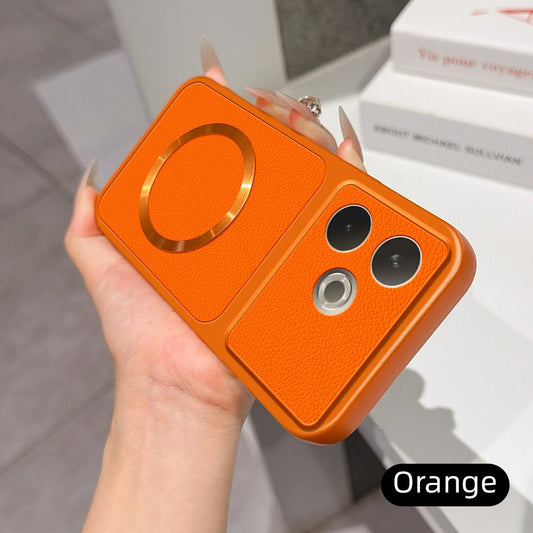 For OPPO A5 Pro 4G / 5G Global Lambskin Series Magnetic Skin Feel Phone Case(Orange)