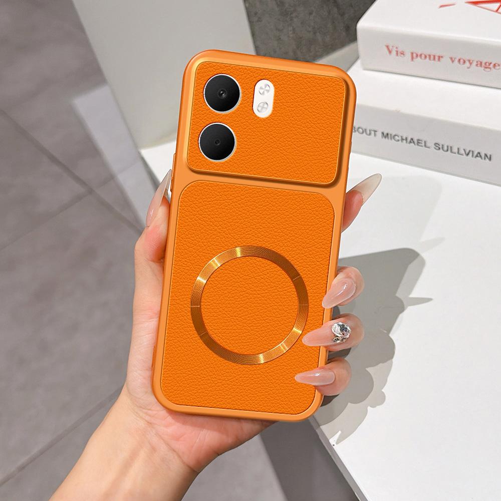 For OPPO A5x 5G Global Lambskin Series Magnetic Skin Feel Phone Case(Orange)