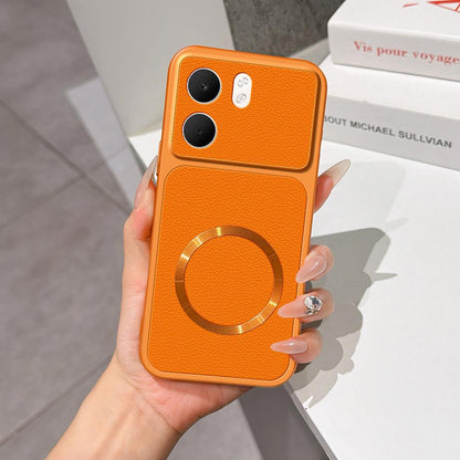 For OPPO A5x 5G Global Lambskin Series Magnetic Skin Feel Phone Case(Orange)
