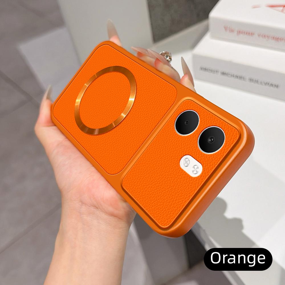 For OPPO A5x 5G Global Lambskin Series Magnetic Skin Feel Phone Case(Orange)