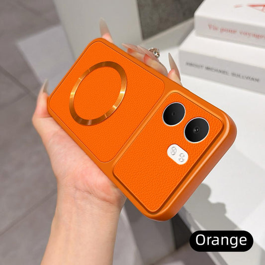 For OPPO A5x 5G Global Lambskin Series Magnetic Skin Feel Phone Case(Orange)