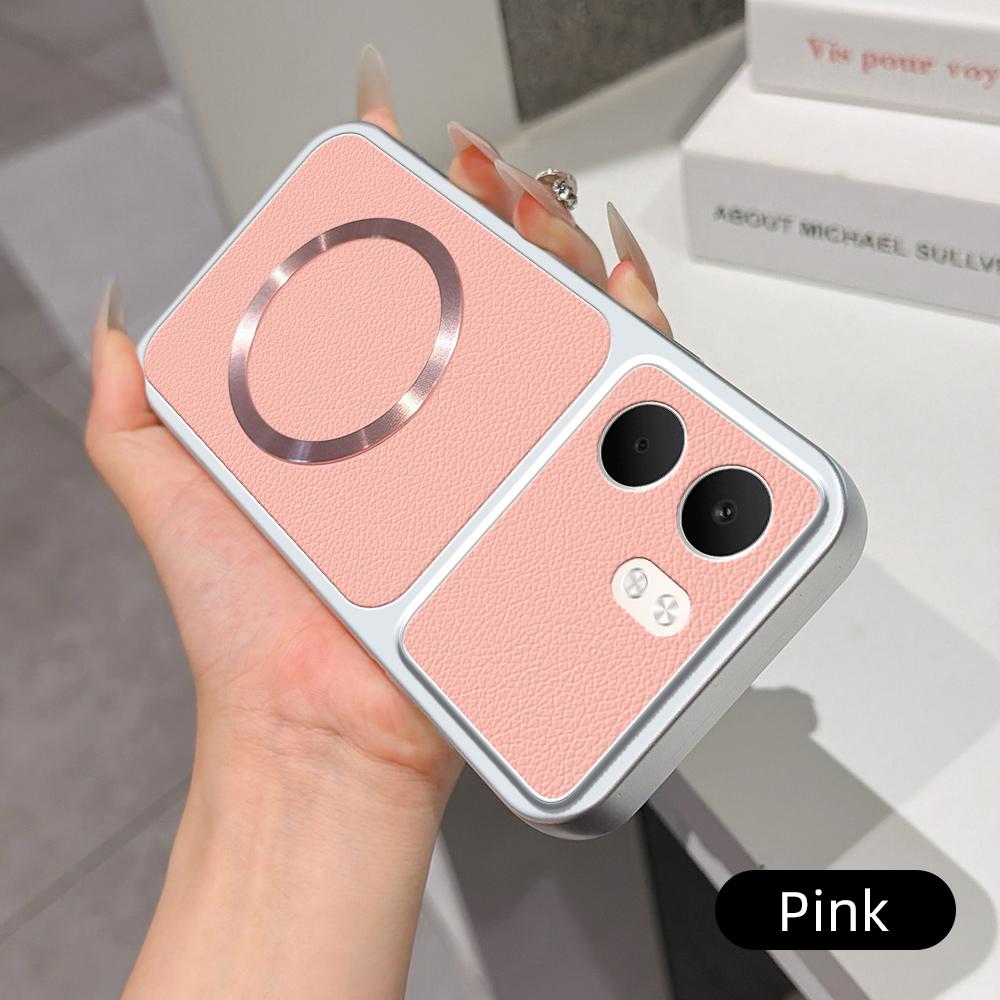 For OPPO A5x 5G Global Lambskin Series Magnetic Skin Feel Phone Case(Pink)