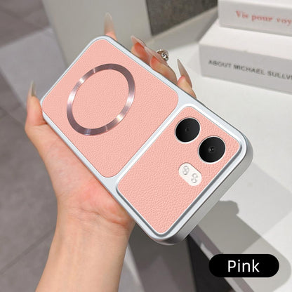 For OPPO A5x 5G Global Lambskin Series Magnetic Skin Feel Phone Case(Pink)